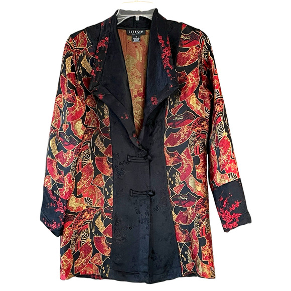 CITRON SANTA MONICA Women's Size Small Black Red Gold Silk Blend Brocade Jacket - Picture 1 of 8